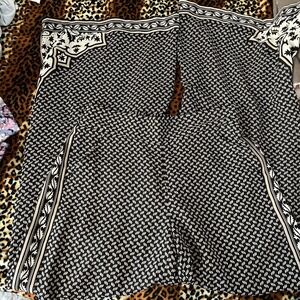 Women's S MAX STUDIO Pull-On Elastic Waist Wide Leg Pants Black Polka Capri BoHo